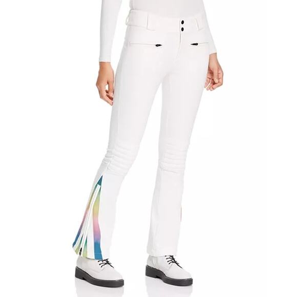 Perfect Moment White Rainbow Chevron Flare Leg Nylon Waterproof Ski Pants Size L - Picture 1 of 16